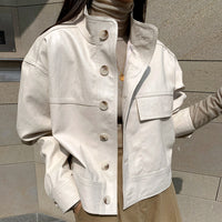 Autumn Simple Versatile Stand Collar Single-breasted Loose Long Sleeve