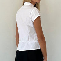 Casual Waist Tight Solid Color Short-sleeved Shirt Pleated Shirt Women's Clothing