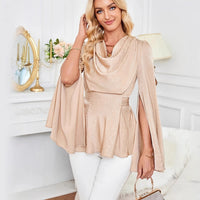 Acetate Satin Formal Top With A Draped Stacked Collar Complete With A Belt To Accentuate
