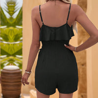 Women's Sleeveless Jumpsuit With Ruffled Hem And Open Back