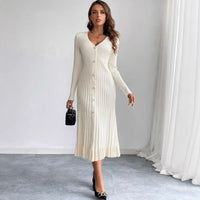 Women's Waist-Cinching Vintage Button Knit Dress