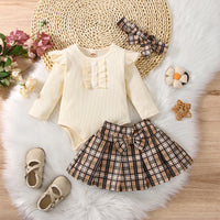 File Pack Fart Shirt Plaid Skirt Three-piece Set