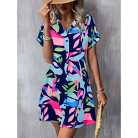 Fashionable Chic Commuter Short-Sleeve Printed Button-Up Dress For Women