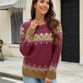 Wishebay Autumn And Winter Leisure Loose Mohair Sweater Round Neck Pullover Jacquard Women's