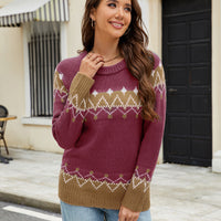 Wishebay Autumn And Winter Leisure Loose Mohair Sweater Round Neck Pullover Jacquard Women's