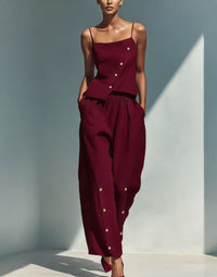 Gold-buckle Decorated Camisole And Pants Set