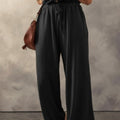 Pale Khaki Knotted Straps Button Textured Drawstring Jumpsuit