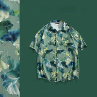 New Chinese Style Ice Silk Men's Breathable Floral New Guo Feng Lapel Vintage Shirt
