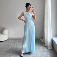 Womens Stylish Figure-hugging Sleeveless Pleated Dress