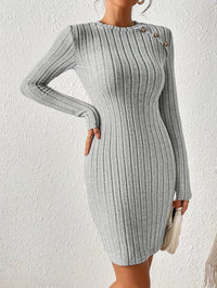 Slim-fit Sheath Knit Dress Long Sleeves New Elegant Mini Skirt