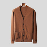 Wool Knit Cardigan Men's Casual V-neck Sweater Coat