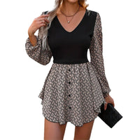 Patchwork Puff Sleeve Irregular Dress Women