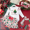 Girls' Baby Christmas Long-sleeve Jumpsuit Full Printed Headband Skirt Three-piece Set