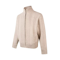 Lazy Trend Wheat Ear Cable Zipper Sweater