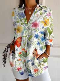 New Womens Floral Print Premium Elegant Long Sleeve Shirt