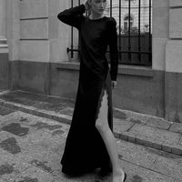 Lace Spliced Designer Style High Slit Elegant Dress