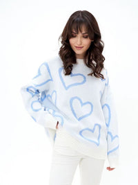 Round Neck Love Contrast Color Loose Pullover Sweater