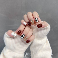 Pure Hand Drawing Autumn Warm Chocolate Black And White Diamond Lattice Oval Wear Armor