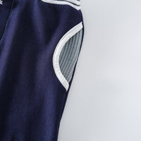 Non-hooded Striped Cotton Blue Pullover Blouse And Pants