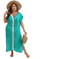 Contrast-color Patchwork Deep V-neck Split Dress