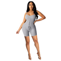 Female OL Commuter Solid Color Suspender Binding Jumpsuit