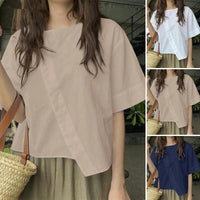 Women's Casual Crew-Neck Top With Asymmetrical Hem