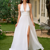 Sexy Chic Deep V-Neck Backless Slit Evening Gown Long Dress