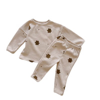 Boys And Girls Baby Bear Print Suit Round Neck Long Sleeve