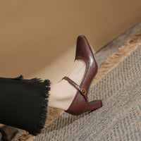 Microfiber Square-toe Chunky-heeled Pumps