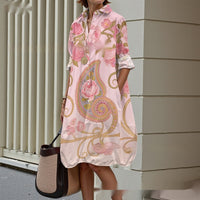 Creative Floral Art Print Long Sleeve Shirt Dress