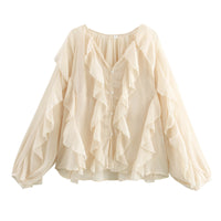 Women's Laminated Fashion V-neck Long Sleeve Shirt