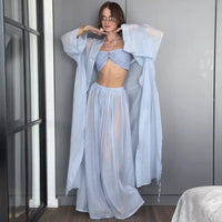 Long Coat Tube Top And Wide-leg Pants Three-piece Set