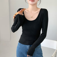 Big U-neck Bottoming Shirt Brushed Inner Wear T-shirt