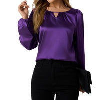 Women's Silk-like Pleated Long-sleeved Satin Top