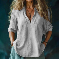 Women's Cotton And Linen V-neck Shirt