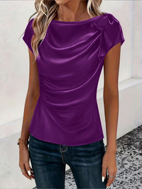 Solid-color Satin Faux-silk Off-the-shoulder Sleeveless Work Top
