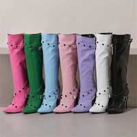 Womens Stiletto Heel Rivet Long Boots