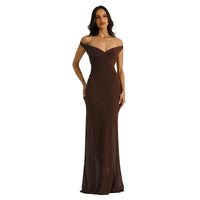 Womens Solid-Color Elegant Spliced Off-Shoulder Dress