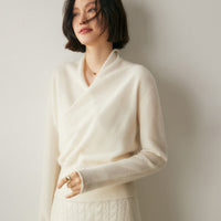 Women's Solid Color V-Neck Cross Cashmere Sweater Top