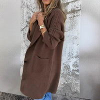 Women's Twist Knit Stitching Lapel Large Coat