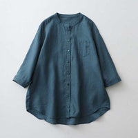Linen Shirt Stand-up Collar White Shirt Women's Clothing
