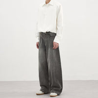 Mens Simple Basic Washed Gray Denim Jeans For FallWinter