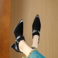 Retro-style Metallic Square-toe Chunky-heel Pumps
