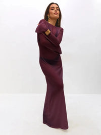 Long Sleeve Solid Color Round Neck Beach Dress