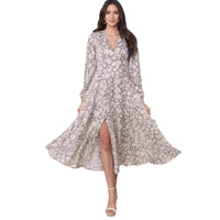 Elegant Printed V-Neck Long-Sleeve Womens Dress