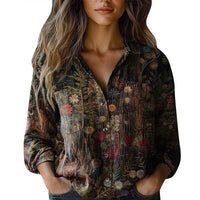 Womens V-neck Printed Blouseshirt