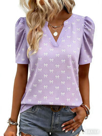 New Printed V-neck Puffed Short-sleeve Casual Fashion Top