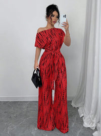 Vacation Style Slant Shoulder Strap Wide Leg Jumpsuit