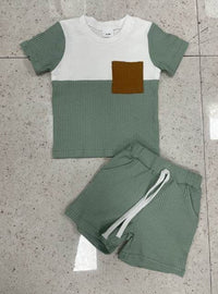 Color Matching Sunken Stripe Short Sleeve Suit