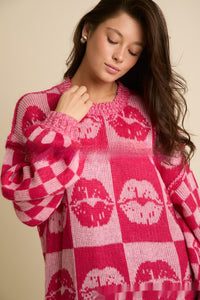 European And American Women's Clothing Valentine's Day Contrast Color Loose Sweater